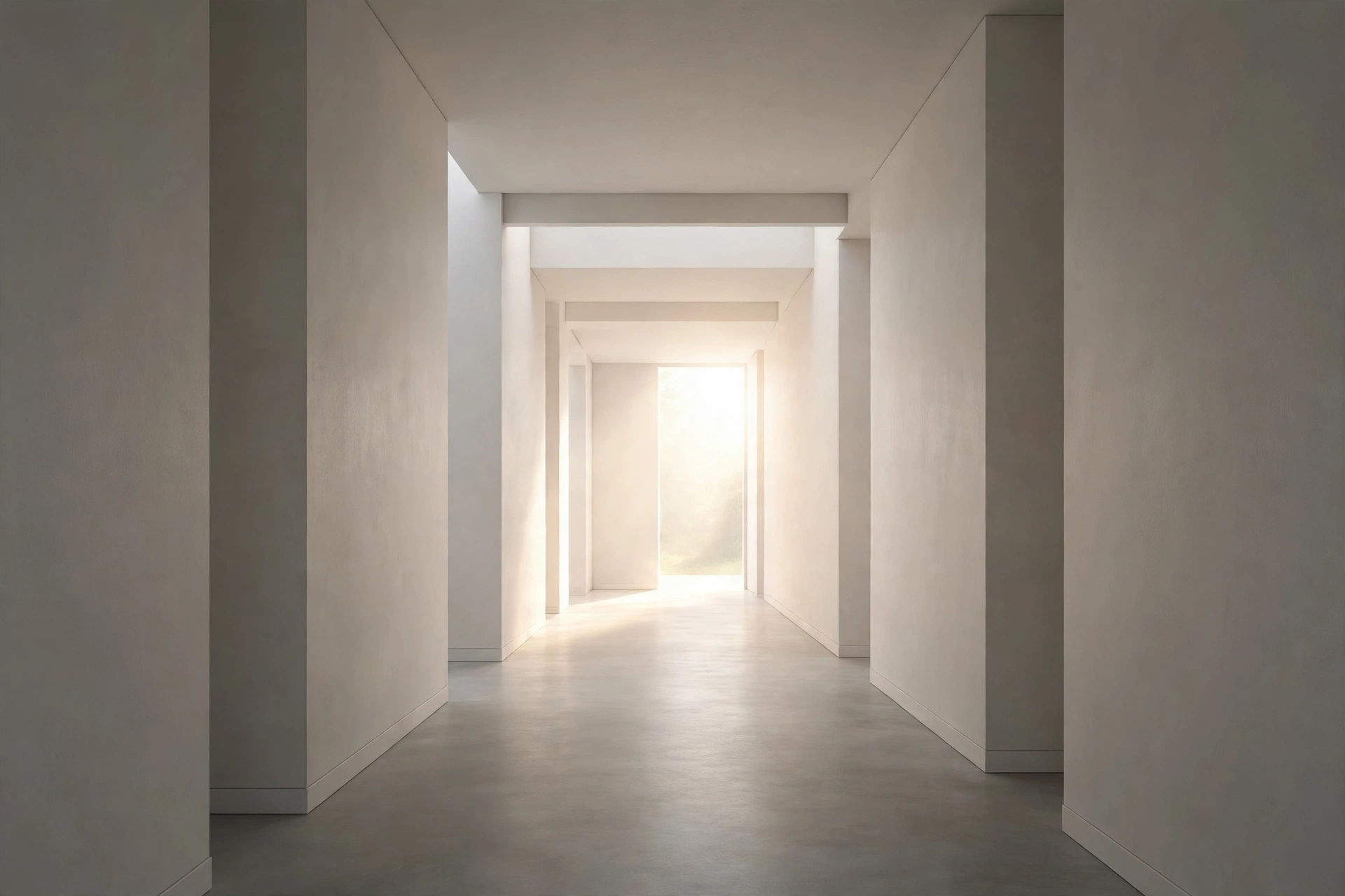 Empty corridor with light at the far end, no people.