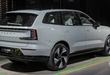Volvo EX90 electric SUV on display at a motor show