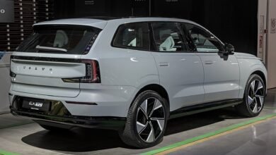 Volvo EX90 electric SUV on display at a motor show