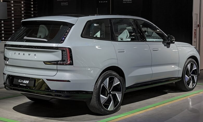 Volvo EX90 electric SUV on display at a motor show