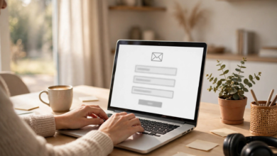 Person signing in to Yahoo Mail on a laptop showing the email login screen